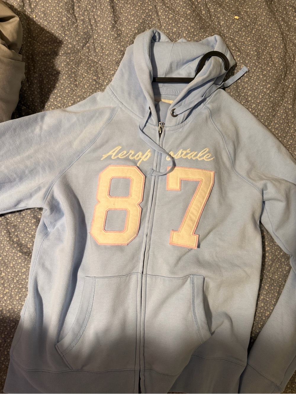 Aeropostale Womens light Blue Zip Hoodie with 87 Patch